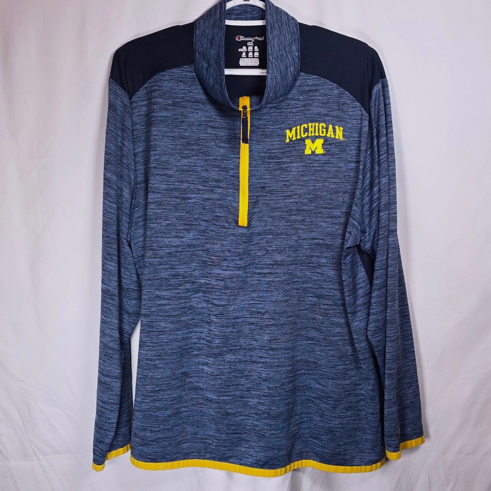 Champion Michigan Wolverines Quarter Zip Pullover Mens 2XL Blue Yellow Space Dye
